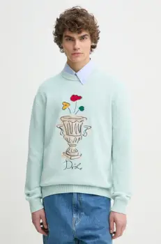 Drole de Monsieur pulover de lana La Maille Vase barbati, culoarea turcoaz, F-PO174-WO023-LBE imagine