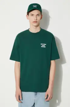 Drole de Monsieur tricou din bumbac Le T-Shirt Slogan barbati, culoarea verde, cu imprimeu, PERM-TS203-CO002-DGN imagine