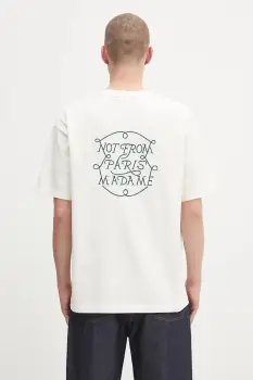 Drole de Monsieur tricou din bumbac Le Tshirt Slogan Tresses culoarea bej, cu imprimeu, H.TS259.CO134 imagine