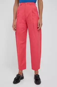 Drykorn pantaloni de bumbac femei, culoarea roz, lat, high waist imagine