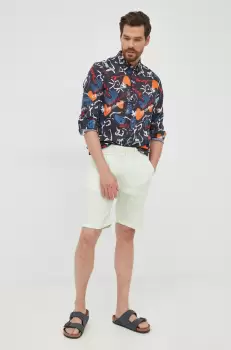 Drykorn pantaloni scurti din in barbati, culoarea verde imagine