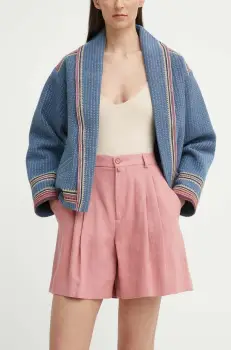 Drykorn pantaloni scurti din in COURT culoarea roz, neted, high waist, 126065 80715 imagine