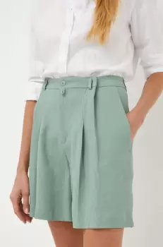 Drykorn pantaloni scurti femei, culoarea verde, neted, high waist imagine