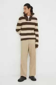 Drykorn pulover de lana barbati, culoarea bej, cu turtleneck imagine