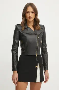 Elisabetta Franchi geaca ramones de piele culoarea negru, de tranzitie, GD47Z51E2 imagine