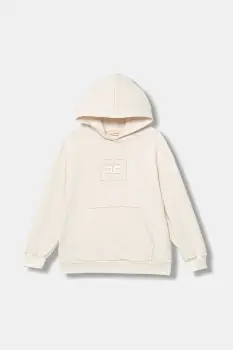 Elisabetta Franchi hanorac de bumbac pentru copii culoarea bej, cu gluga, cu imprimeu, EFFE156.0.FF002 imagine