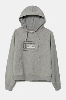 Elisabetta Franchi hanorac de bumbac pentru copii culoarea gri, cu gluga, cu imprimeu, EFFE147.0.FF002 imagine