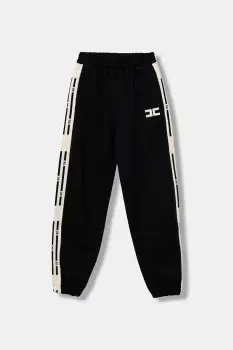 Elisabetta Franchi pantaloni de trening din bumbac pentru copii culoarea negru, cu imprimeu, EFPA298.0.FF002 imagine