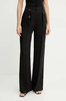 Elisabetta Franchi pantaloni din in femei, culoarea negru, drept, high waist, PA09752E2 imagine