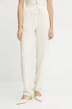 Elisabetta Franchi pantaloni femei, culoarea bej, drept, high waist, PA09152E2 imagine