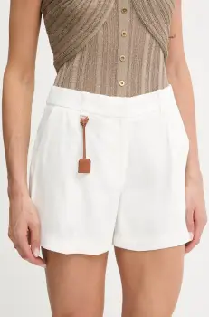 Elisabetta Franchi pantaloni scurti din in culoarea alb, neted, high waist, SH01252E2 imagine