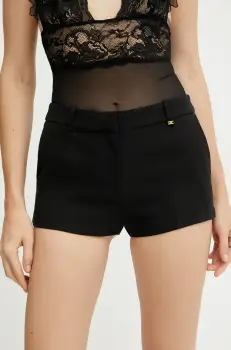 Elisabetta Franchi pantaloni scurti din lana femei, culoarea negru, uni, medium waist, SH00352E2 imagine
