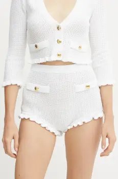 Elisabetta Franchi pantaloni scurti femei, culoarea alb, uni, high waist, KS03Q52E2 imagine