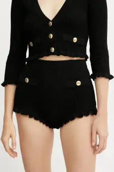 Elisabetta Franchi pantaloni scurti femei, culoarea negru, uni, high waist, KS03Q52E2 imagine