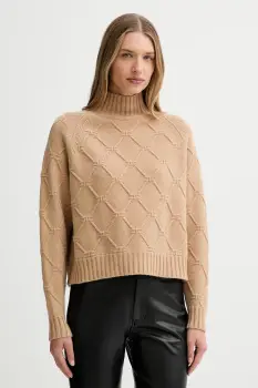 Elisabetta Franchi pulover de lana culoarea bej, cu guler, MK55T57E2 imagine