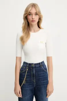 Elisabetta Franchi pulover de matase culoarea bej, light, MK10B56E2 imagine