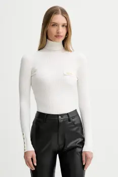 Elisabetta Franchi pulover din amestec de matase culoarea bej, light, cu guler, MK11B56E2 imagine