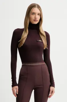 Elisabetta Franchi pulover din amestec de matase culoarea bordo, light, cu guler, MK11B56E2 imagine