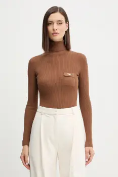 Elisabetta Franchi pulover din amestec de matase culoarea maro, light, cu guler, MK11B56E2 imagine