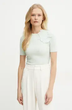 Elisabetta Franchi pulover din amestec de matase femei, culoarea turcoaz, light, MK55B51E2 imagine