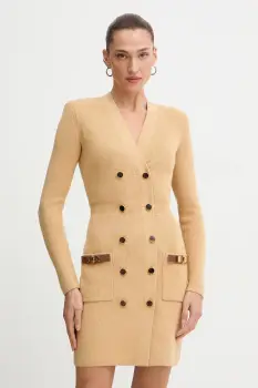 Elisabetta Franchi rochie cu lana culoarea bej, mini, mulata, AM04S56E2 imagine