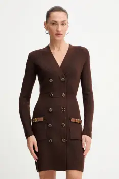 Elisabetta Franchi rochie cu lana culoarea maro, mini, mulata, AM04S56E2 imagine