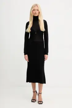 Elisabetta Franchi rochie cu lana culoarea negru, midi, evazati, AM30S57E2 imagine