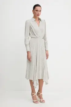 Elisabetta Franchi rochie culoarea bej, midi, evazata, AB86552E2 imagine