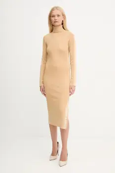 Elisabetta Franchi rochie culoarea bej, midi, mulata, AM03S56E2 imagine
