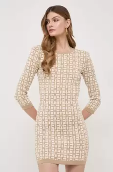 Elisabetta Franchi rochie culoarea bej, mini, mulata imagine