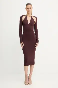 Elisabetta Franchi rochie culoarea bordo, midi, mulata, AM11S56E2 imagine