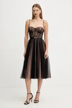 Elisabetta Franchi rochie culoarea negru, midi, evazati, AB88957E2 imagine