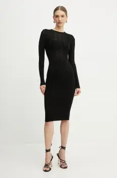 Elisabetta Franchi rochie culoarea negru, midi, mulata, AM38S51E2 imagine