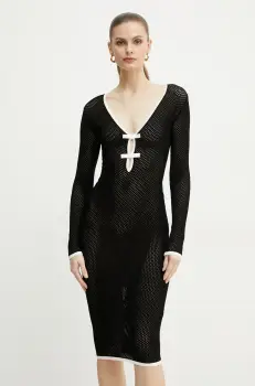 Elisabetta Franchi rochie culoarea negru, midi, mulata, AM56T51E2 imagine