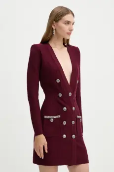 Elisabetta Franchi rochie din amestec de lana culoarea bordo, mini, mulata, AM27S47E2 imagine