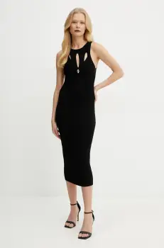 Elisabetta Franchi rochie din amestec de matase culoarea negru, midi, mulata, AM63B51E2 imagine