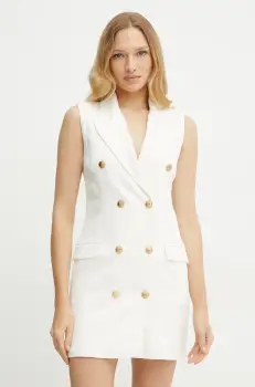 Elisabetta Franchi rochie din in culoarea alb, mini, mulata, AB85352E2 imagine