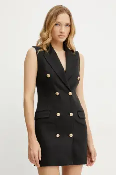 Elisabetta Franchi rochie din in culoarea negru, mini, mulata, AB85352E2 imagine