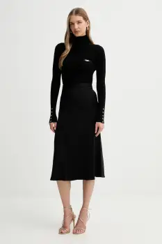 Elisabetta Franchi rochie din matase culoarea negru, midi, drept, AM06B56E2 imagine