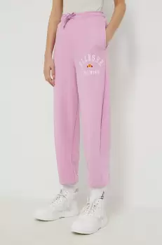 Ellesse pantaloni de trening femei, culoarea roz, cu imprimeu imagine