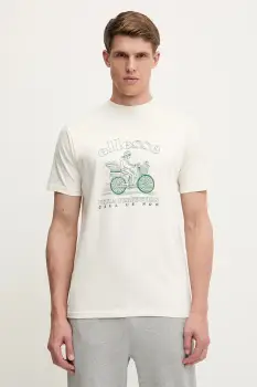 Ellesse tricou din bumbac Mellino culoarea bej, cu imprimeu, SHZ21848 imagine