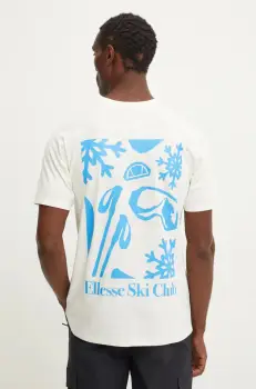 Ellesse tricou din bumbac SKISETTA barbati, culoarea bej, cu imprimeu, SHX20961 imagine