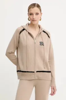 Ermanno Scervino bluza din lana culoarea bej, cu gluga, cu imprimeu, 57TN037E54 imagine