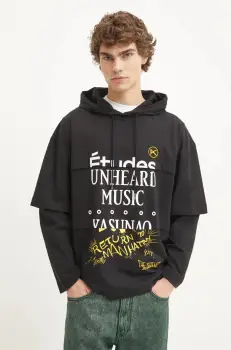 Etudes Studio hanorac de bumbac barbati, culoarea negru, cu gluga, cu imprimeu, H24MCTSH195 imagine