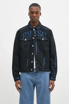 Evisu geaca din denim Daicock Print barbati, culoarea negru, de tranzitie, 2EAHTM4DJ1005 imagine