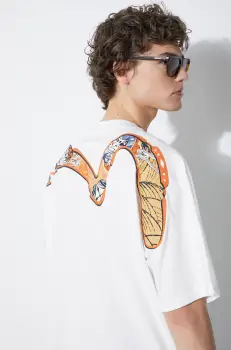 Evisu tricou din bumbac Multi-Hanafuda Patches Daicock Printed SS Tee barbati, culoarea alb, cu imprimeu, 2ESHTM4TS1071 imagine