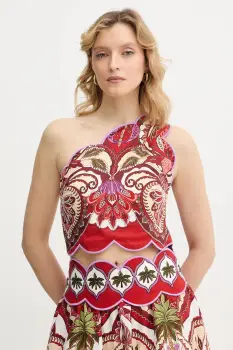 Farm Rio bluza din amestec de in femei, culoarea rosu, cu model 344015 imagine