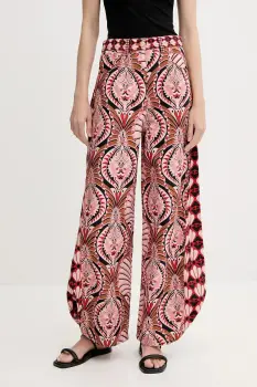 Farm Rio pantaloni de bumbac culoarea maro, lat, high waist, 329097 imagine