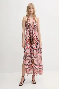 Farm Rio rochie culoarea maro, midi, evazata, 329379 imagine