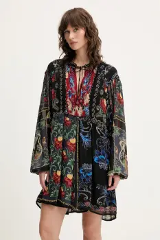 Farm Rio rochie culoarea negru, mini, evazata, 328620 imagine